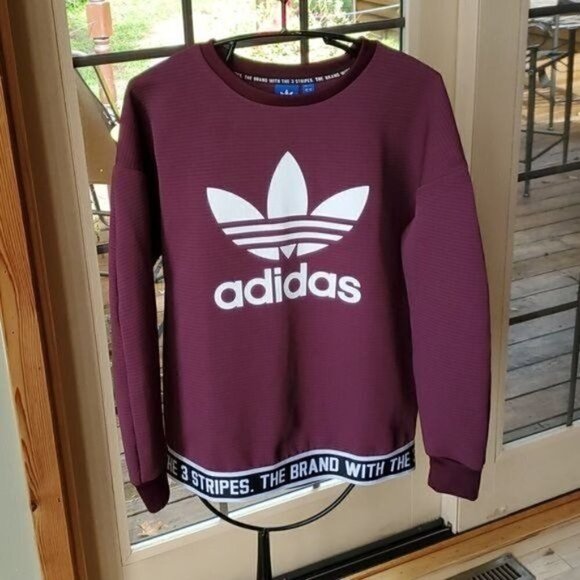 Adidas Trefoil Big Logo Graphic Crewneck Banded Embellish Waist Sz S Sweatshirt - Picture 3 of 10